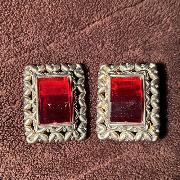 Vintage reds and rhinestones clip on earrings three pairs - Picture 3 of 5